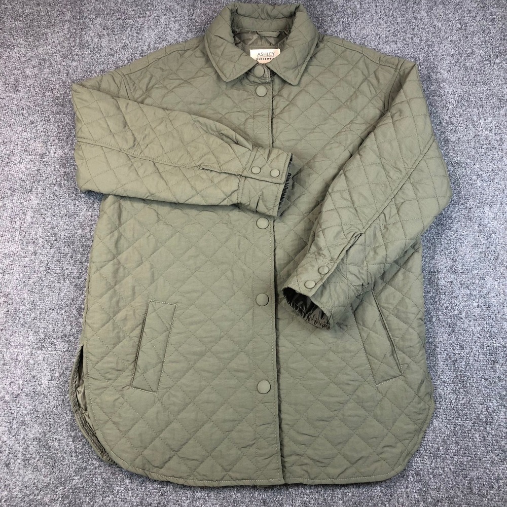 Ashley by 26 International Quilted Button Front Jacket Olive Green Womens Medium - Picture 2 of 7